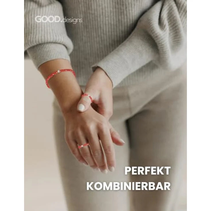 GD GOOD.designs Anti Stress Ring Karneol Naturstein Perlen, Elastischer Fidget Ring für Damen in Ringgröße 52-60 mit Geschenkbeutel – Bild 3