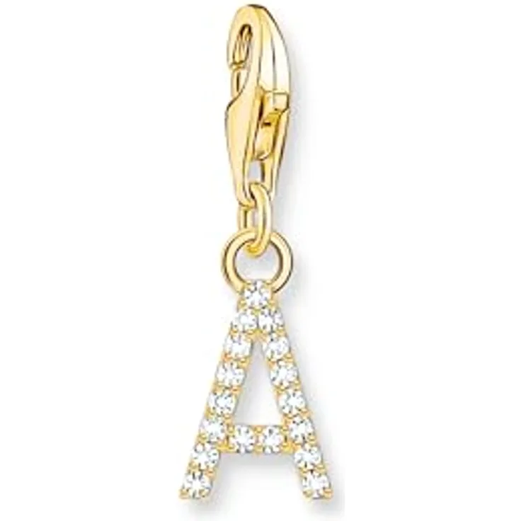 THOMAS SABO Charm-Anhänger Buchstabe A, vergoldet 750 Gelbgold mit weißen Steinen, 925 Sterlingsilber