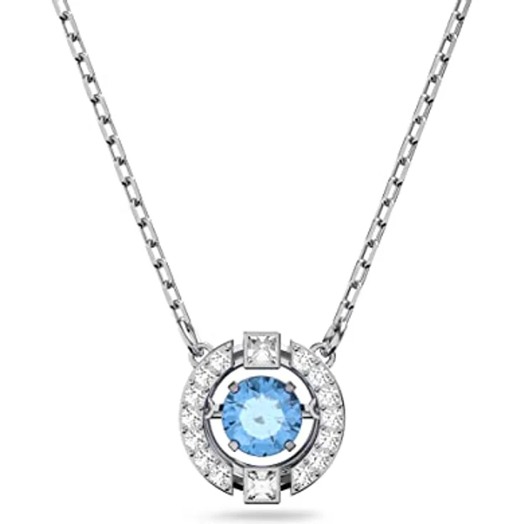 Swarovski Una Halskette, Rund, Blau, Rhodiniert, mit 3D-Kristall und Kristallpavé