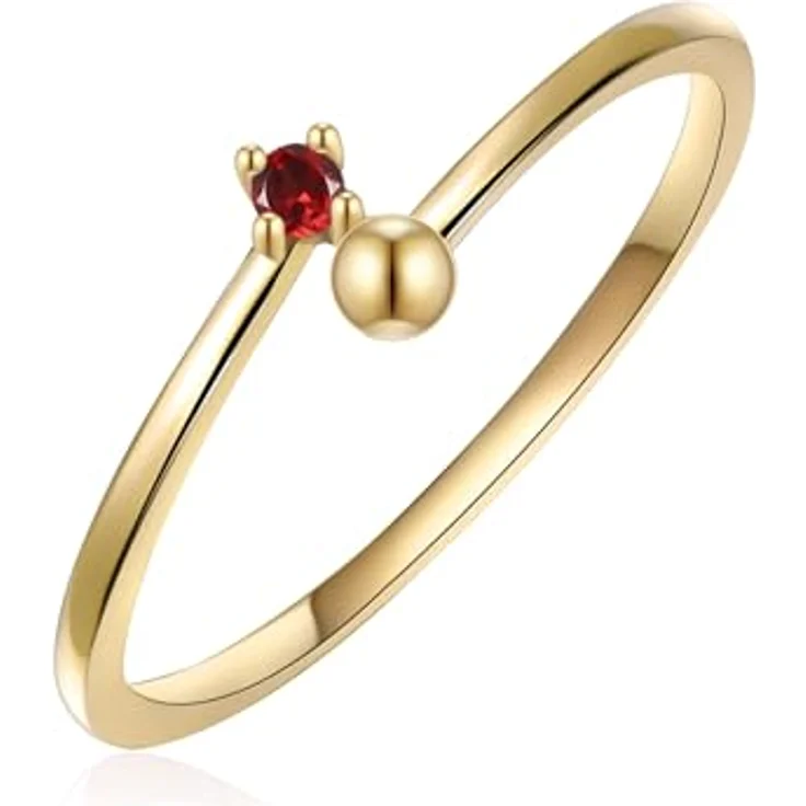 GLANZSTÜCKE MÜNCHEN Damen Solitär-Ring, 925/- Sterling Silber gelbvergoldet mit facettiertem Granat rot, filigranes Design, ideal für jeden Anlass – Bild 2