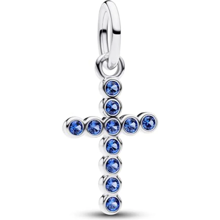 PANDORA Damen-Kette Kreuz Silber mit blauen Kristallen, verstellbare Rundankerkette 38-45 cm, elegantes Geschenkset – Bild 3