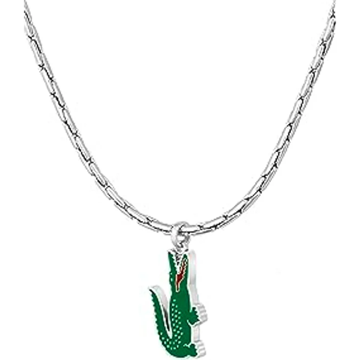 Lacoste ARTHOR Gliederhalskette für Herren, Panzer-Halskette aus poliertem Edelstahl, 55,8 cm, mit farbigem Emaille-Krokodil-Logo und Karabinerverschluss – Bild 2