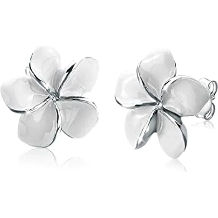 Elli Damen-Ohrstecker Frangipani Blüte, 925 Sterling Silber mit Swarovski Kristallen, anlaufgeschützt, hochglanzpoliert