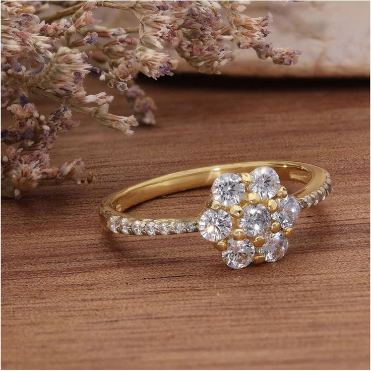 Glizz Goldring GL8550, Damenring aus Gelbgold 333 mit Zirkonia Blüte, Größe 50, goldfarben