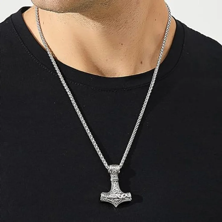 Manqyi Thor Hammer Anhänger, Wikinger Kette für Herren, Keltischer Knoten, 60cm Edelstahlkette, hochwertig und robust – Bild 4