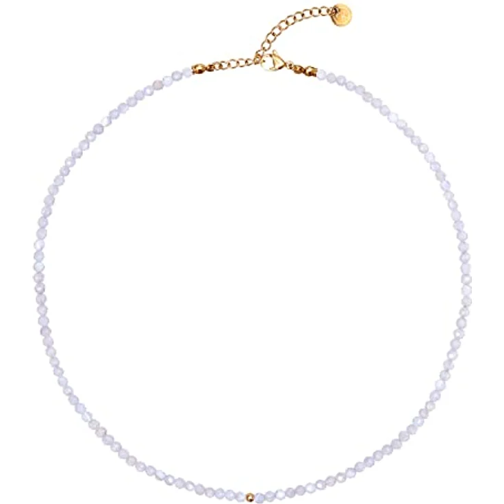 BERGERLIN Chalcedon Halskette, echte weiße Naturstein-Kette mit vergoldetem Verschluss, Größe XS-S (40-45cm) – Bild 4