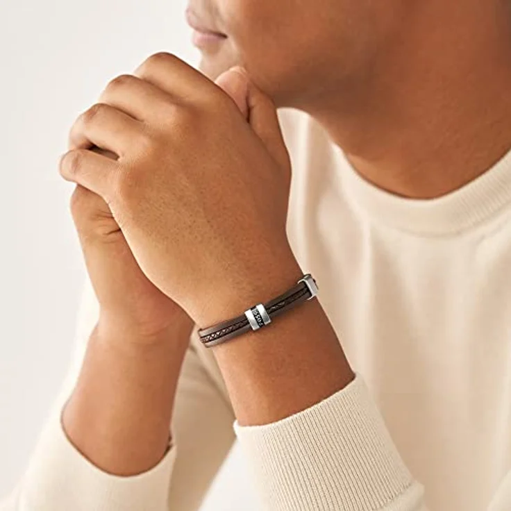 Fossil Herrenarmband aus Leder, braun, mit Faltverschluss, matte Oberfläche, 213 mm Länge – Bild 2