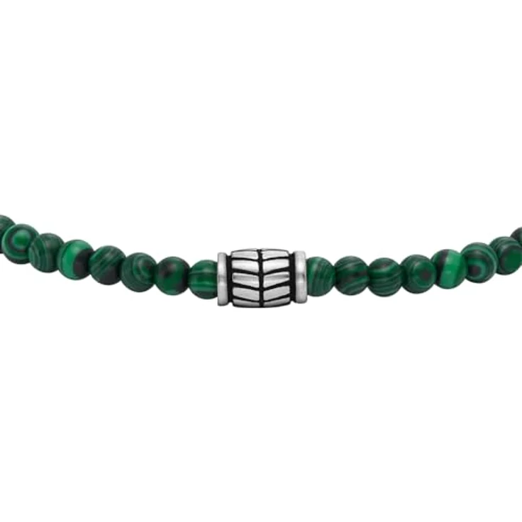 Fossil Herren-Edelstahl-Perlenarmband mit Schieberverschluss, Grün, poliertes Finish, 250 mm Länge, 4 mm Breite – Bild 4