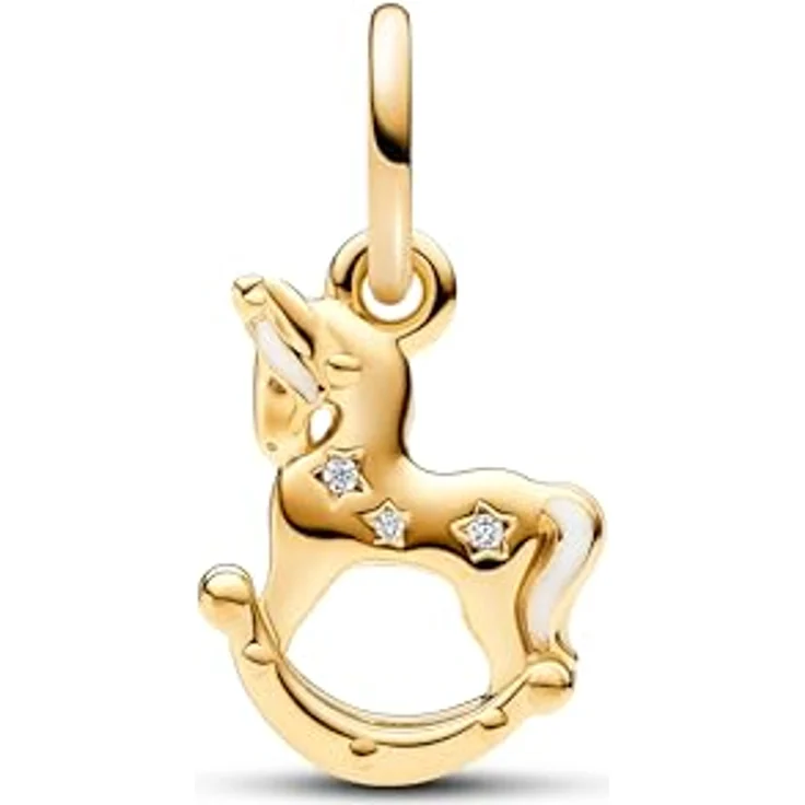 PANDORA Moments Schaukel-Einhorn Charm-Anhänger aus Sterling Silber mit vergoldeter Metalllegierung und Zirkonia, kompatibel mit Moments Armbändern, 762978C01 – Bild 3