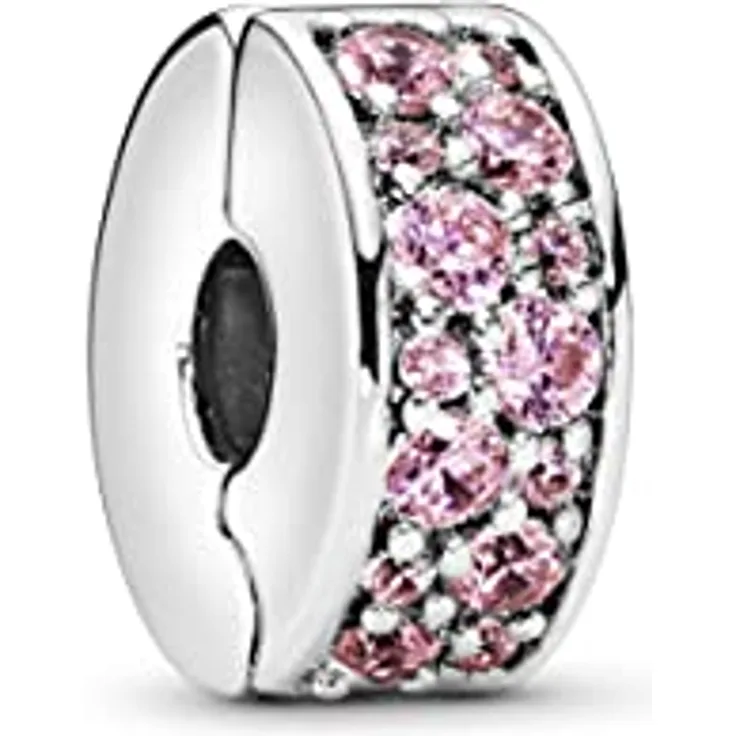 Pandora Charm-Einhänger 791817PCZ, Silber Clip mit rosa Steinen und Silikoneinlage