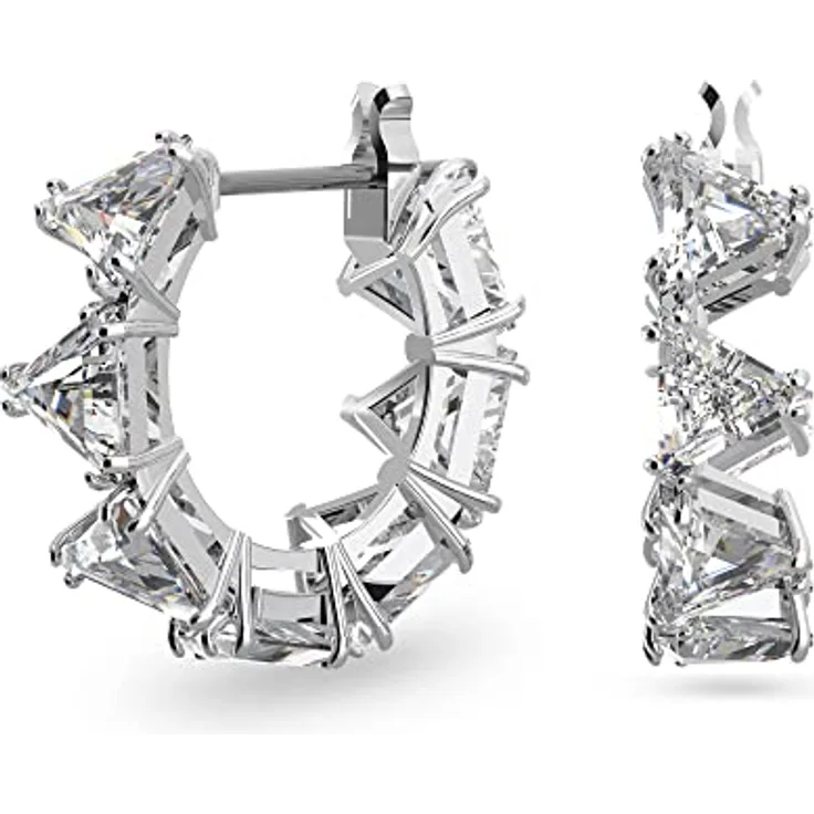 Swarovski Matrix Kreolen, Trilliant-Schliff, Klein, Weiß, Rhodiniert, Damen-Ohrringe mit elegantem Design