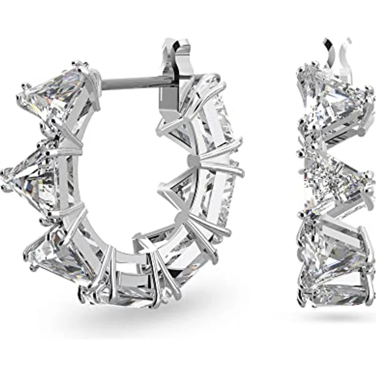Swarovski Matrix Kreolen, Trilliant-Schliff, Klein, Weiß, Rhodiniert, Damen-Ohrringe mit elegantem Design – Bild 1