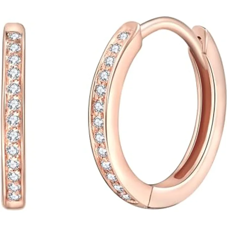 Rafaela Donata Damen Creolen, 925 Sterling Silber rosévergoldet mit Zirkonia, Klappcreolen, Durchmesser 15 mm, klassisch