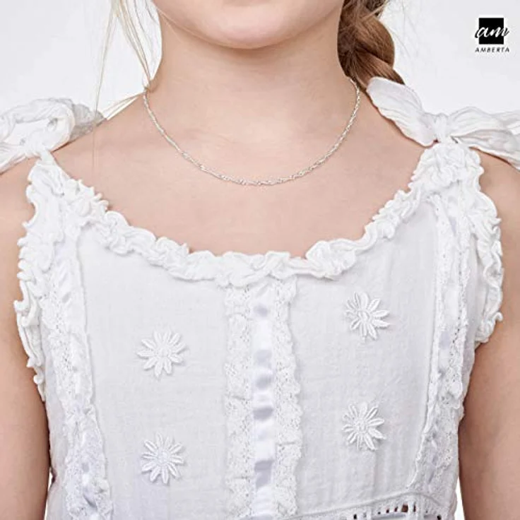 Amberta Designer Halskette - Feine Singapurkette für Kinder aus Sterling Silber 925, 1.95 mm, 36 cm, hypoallergen und langlebig – Bild 4