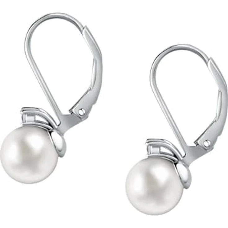 FAVS Ohrhänger 89148103, klassische Ohrringe mit runder weißer Perle und Zirkonia in 925er Silberfassung, Wiener Brisur – Bild 4