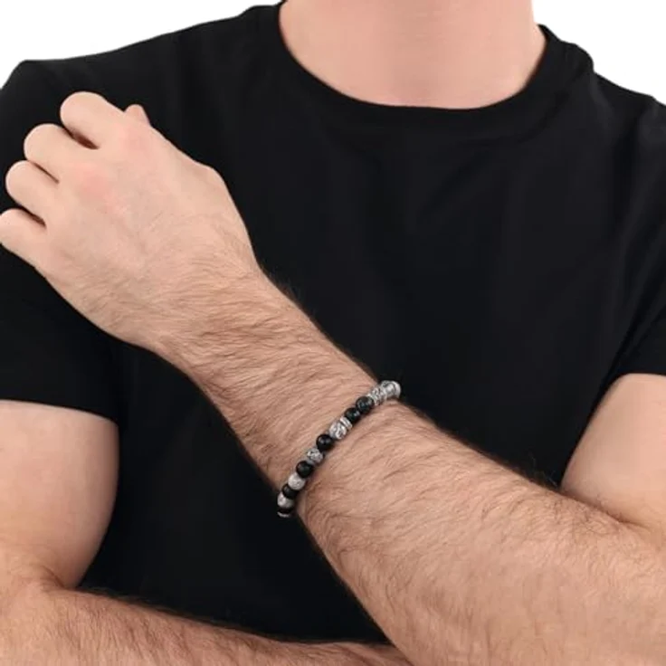 Amor Herren Armband aus Edelstahl mit Jaspis, 19 cm, Schwarz, in Schmuck Geschenk Box, 2040294 – Bild 2
