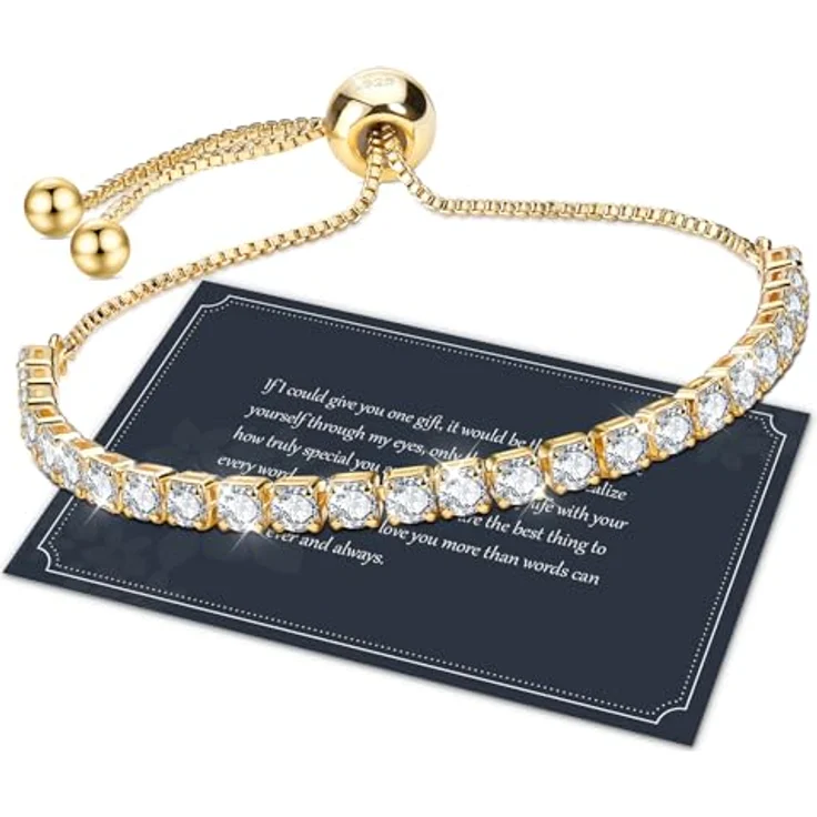 J.Fée Tennisarmband Gold, Armband für Damen mit AAAAA Zirkonia, verstellbar, hypoallergen, Geschenk für Frauen – Bild 1