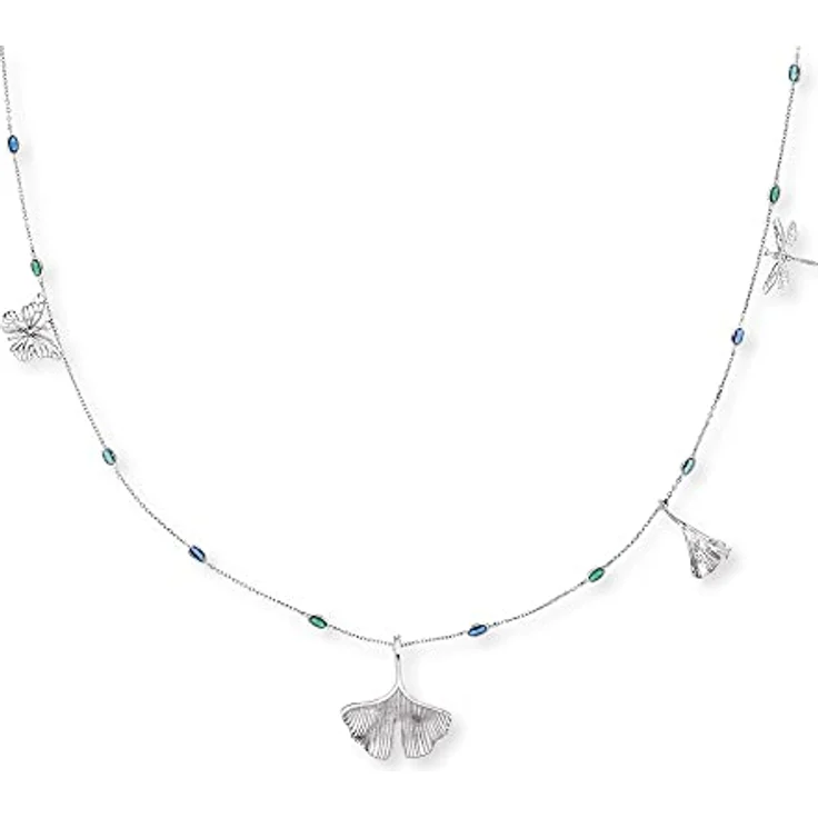 Engelsrufer Damen Halskette Joynature aus Sterling Silber mit Ginkgo, Libelle und Schmetterling Anhängern, 12 farbige Zirkonia Steine, 80 cm, nickelfrei, ohne Verschluss – Bild 2