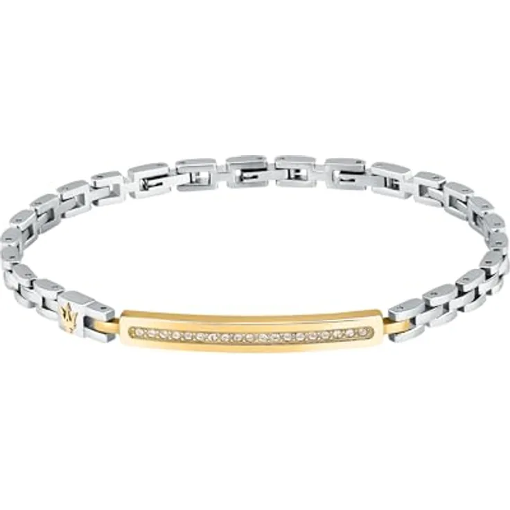 Maserati Herrenarmband Ironic Kollektion, Stahl mit Zirkonen, 21,5 cm, edles Design mit Dreizack-Emblem – JM224AVD41