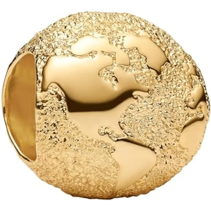 PANDORA Charm Strukturierter Globus Mini, goldfarbenes Bead mit einzigartigem Design
