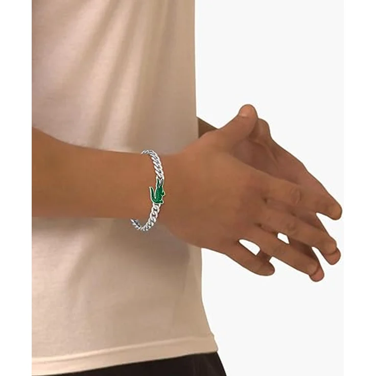 Lacoste Gliederarmband ARTHOR, Panzerarmband aus poliertem Edelstahl mit Lacoste-Krokodil-Logo, 19 cm Innenumfang, Karabinerverschluss – Bild 5