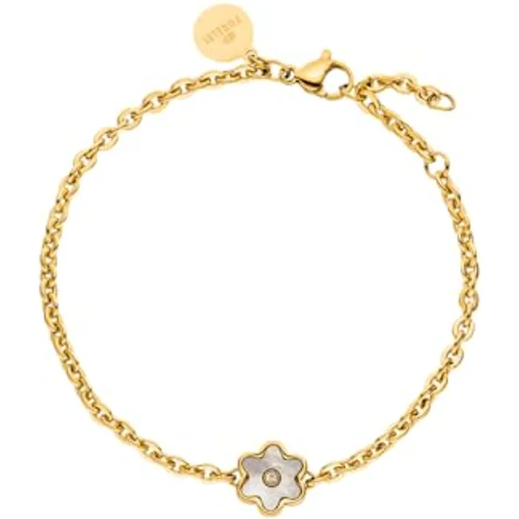 Purelei Flourish Armband, filigranes Edelstahlarmband für Damen mit Blütenanhänger, wasserfest, einstellbare Länge 16-19 cm (Gold)
