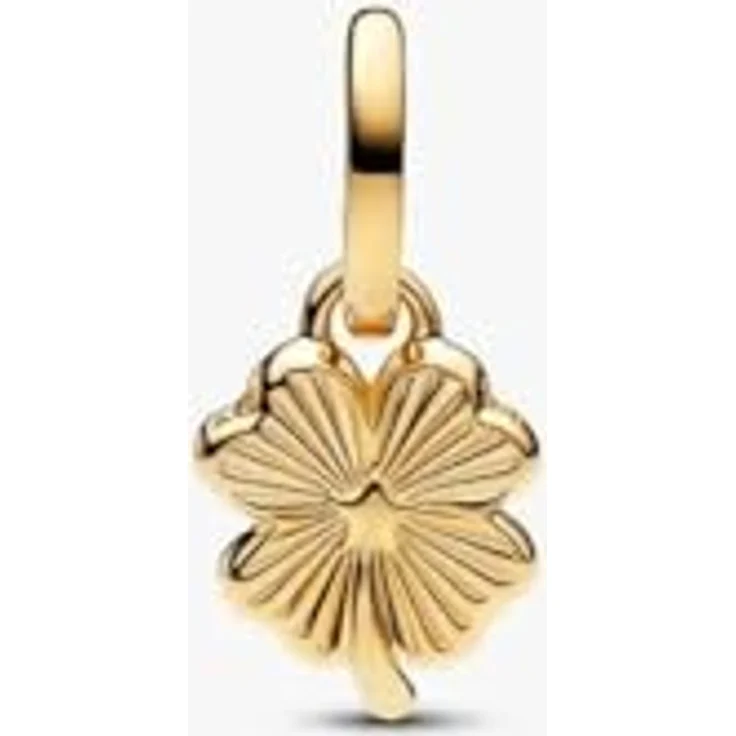PANDORA Charm Weißer Glücksklee Anhänger, 14 Karat Vergoldung mit Perlmutt Optik und Cubic Zirkonia, kompatibel mit Moments, 764564C01 – Bild 2