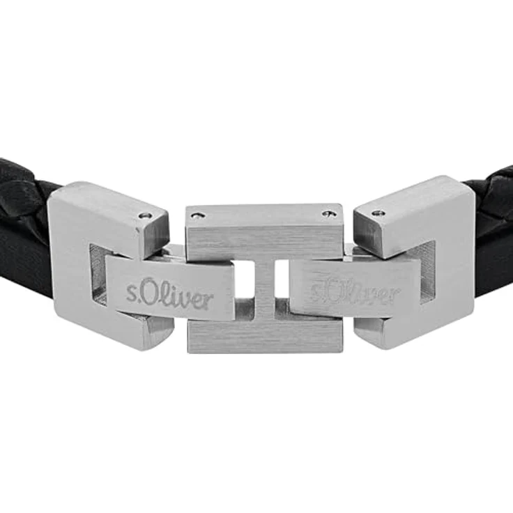 s.Oliver Herren Armband Edelstahl Leder, Schwarz, 20-21,5 cm, in Schmuck Geschenk Box, 2027411 – Bild 3
