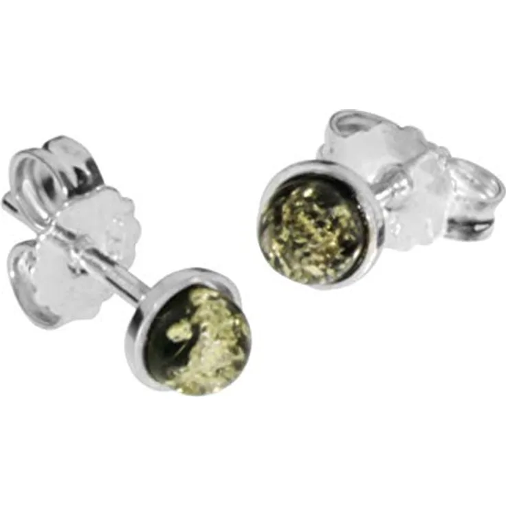 OSTSEE-SCHMUCK Ohrstecker Classic 4 mm, Silber 925 mit grünlichem Bernstein, 2-tlg.