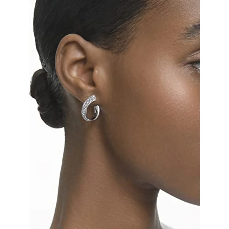 Swarovski Exist Kreolen, Rhodinierte Ohrringe mit klaren Pavé-Kristallen und einzigartigem Design – Bild 3