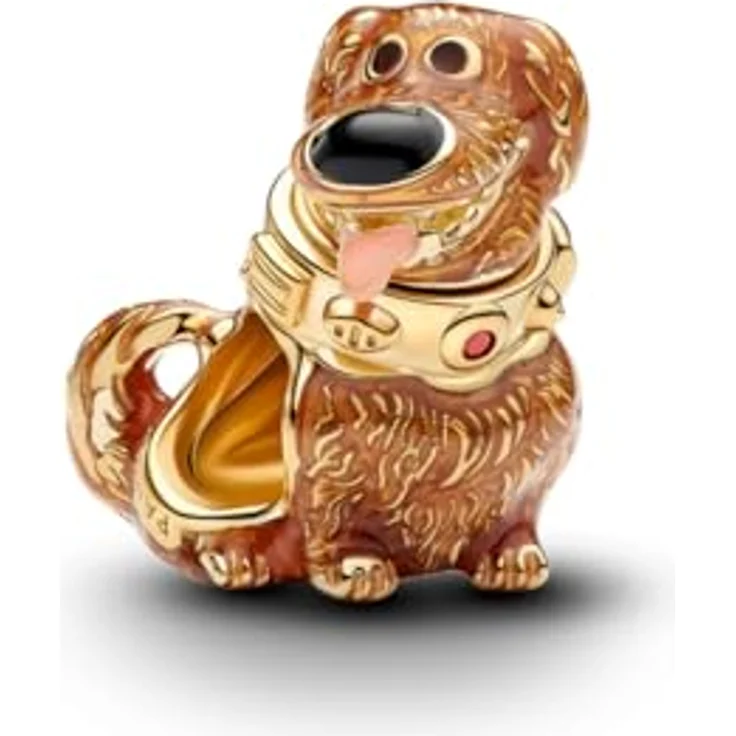 PANDORA Charm Disney Pixar Up Dug Anhänger, 14 Karat vergoldet mit Emaille und Kristall, Hunde Charm mit Gravur "I LOVE YOU" und "SQUIRREL", kompatibel mit Moments, 764472C01 – Bild 1