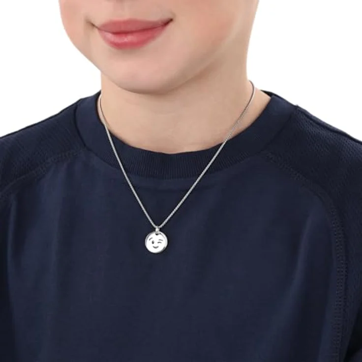 s.Oliver Kette mit Anhänger Edelstahl für Jungen, 40+3 cm, Silber, Smiley, kommt in Schmuck Geschenk Box, 2034938 – Bild 4
