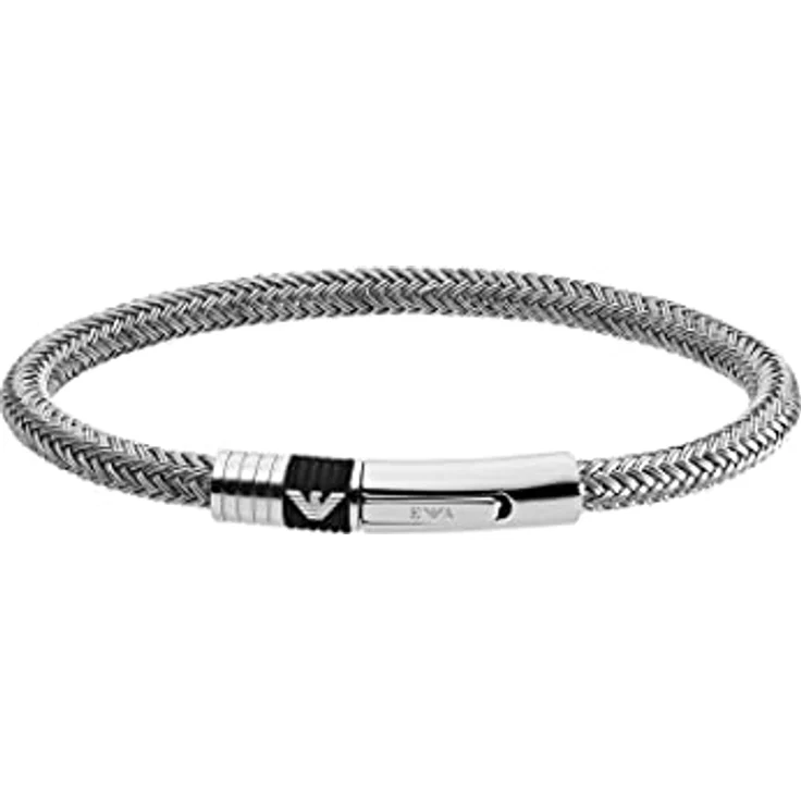 EMPORIO ARMANI Herren-Armband, geflochtenes Edelstahlarmband mit schwarzen Details, Länge 21 cm, Clipverschluss in Geschenkbox – Bild 1