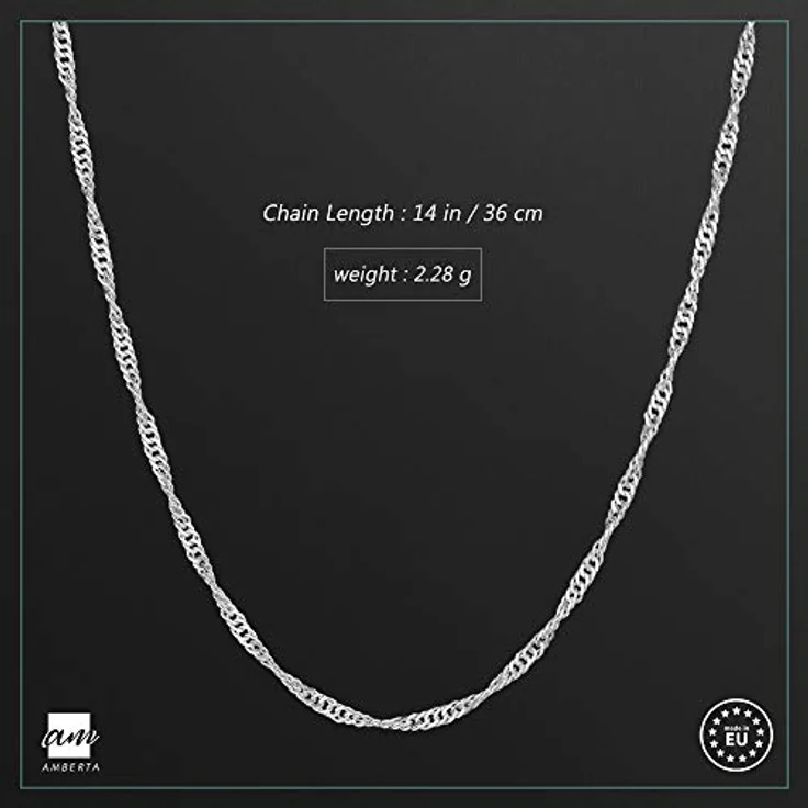 Amberta Designer Halskette - Feine Singapurkette für Kinder aus Sterling Silber 925, 1.95 mm, 36 cm, hypoallergen und langlebig – Bild 2