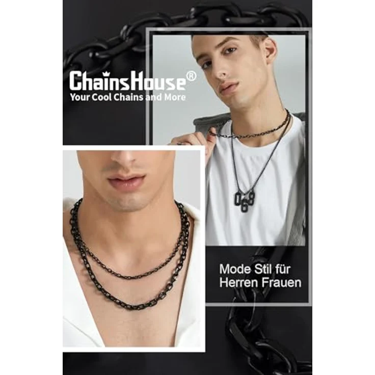 ChainsHouse Rolokette Schwarz, 51cm stainless steel Kette für Damen und Herren, 9mm Breite, robust und hautfreundlich – Bild 2