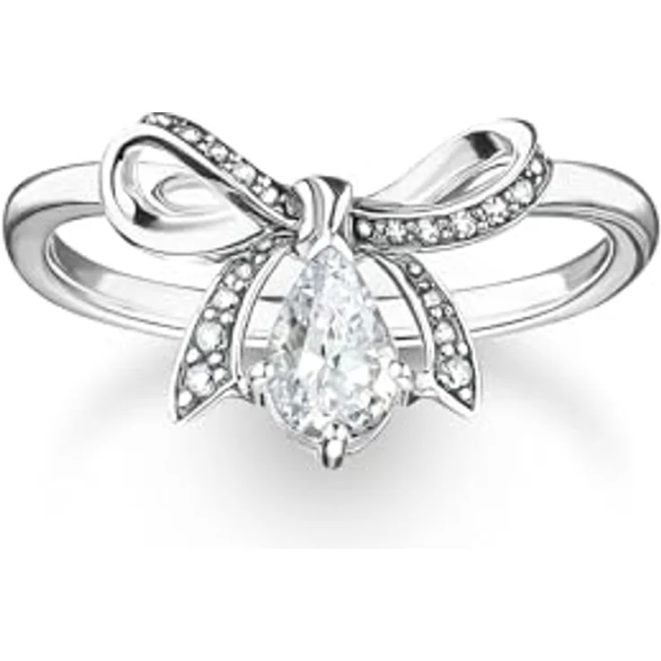 Thomas Sabo Ring mit Schleife, Größe 58, aus recyceltem 925 Silber, besetzt mit Zirkoniasteinen, geschwärzt