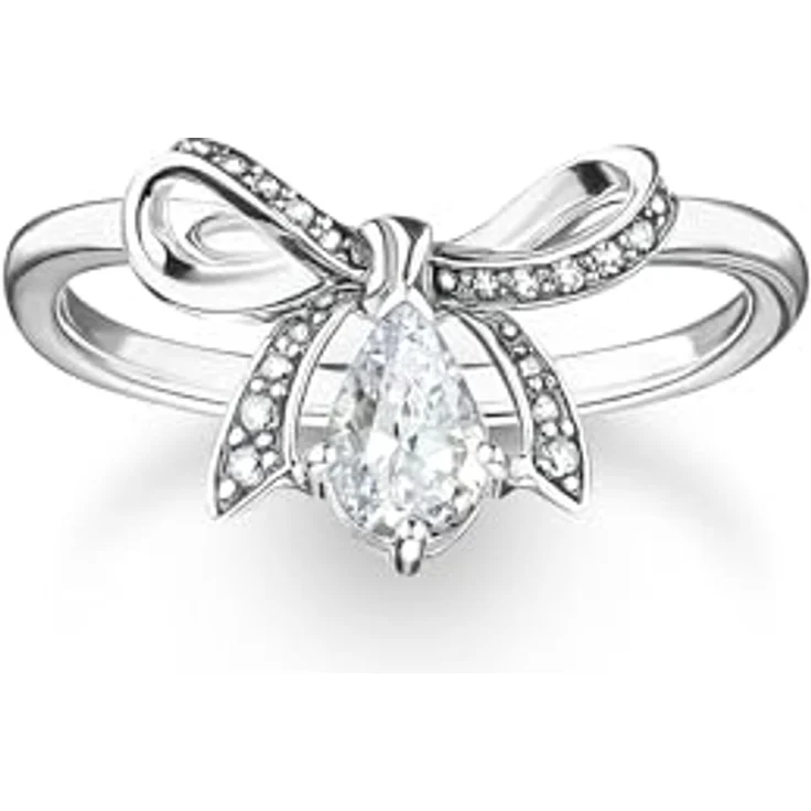 Thomas Sabo Ring mit Schleife, Größe 58, aus recyceltem 925 Silber, besetzt mit Zirkoniasteinen, geschwärzt – Bild 1