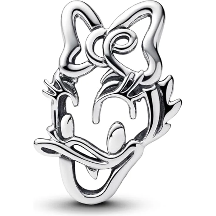 PANDORA Disney Daisy Duck Charm, Offen gearbeiteter Bead aus Sterling-Silber, kompatibel mit Moments, Maße: 7,1 x 13,9 x 7,4 mm, 793910C00