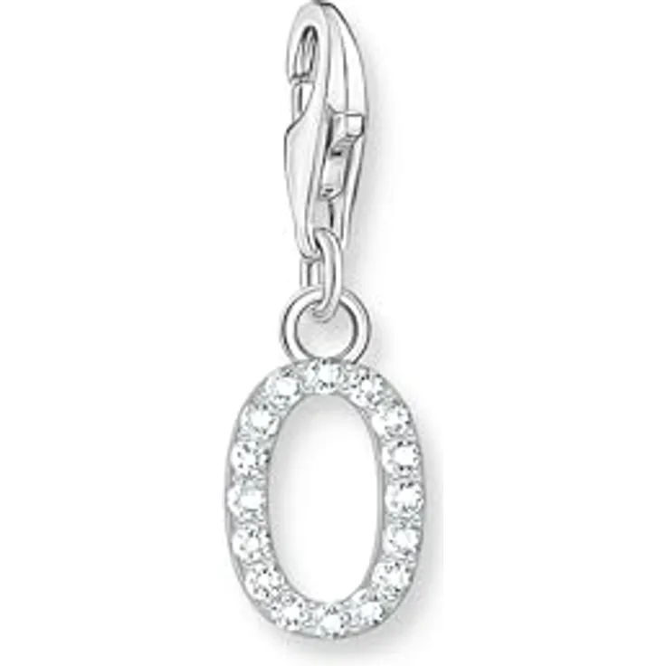 THOMAS SABO Charm-Anhänger Buchstabe O, 925 Silber mit weißen Steinen, Charm Club Anhänger mit Karabinerhaken