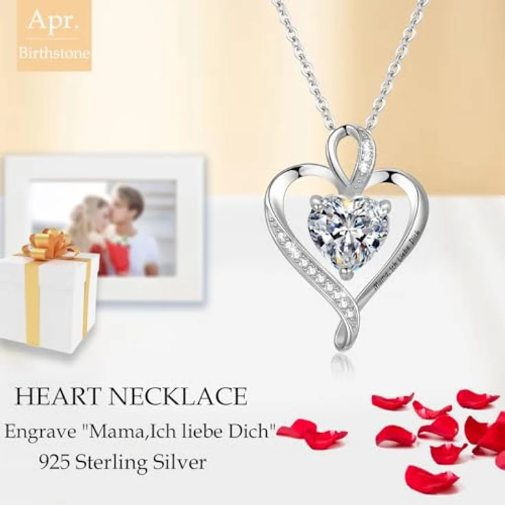 LAVUMO Herz Halskette Damen 925 Silber, I love you Schmuck mit Unendlichkeitssymbol, personalisiert mit Gravur und Geburtsstein-Optionen, Geschenkbox in Rose – Bild 2
