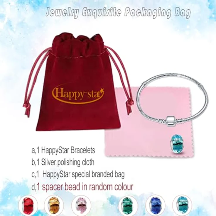 HappyStar Armkette Damen Silber 925, Armband für Beads Charms, kompatibel mit Pandora, inklusive kostenloser Isolierperle und Silbertuch – Bild 4