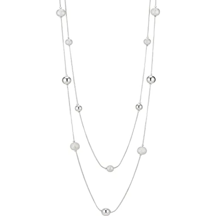 FULU AUTUMN Damen Statement Kette, Lange Perlenkette Silber, Zwei Strang Modeschmuck Halskette, anpassbare Längen 39"-43"