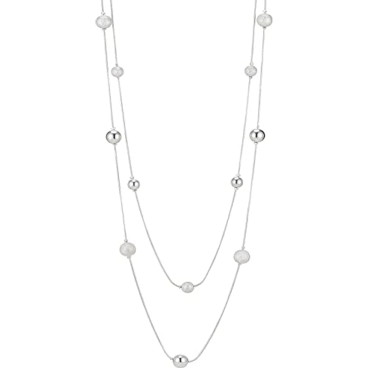 FULU AUTUMN Damen Statement Kette, Lange Perlenkette Silber, Zwei Strang Modeschmuck Halskette, anpassbare Längen 39"-43" – Bild 1