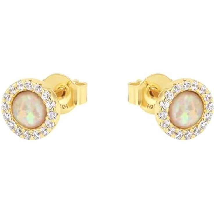 Amor Paar Ohrstecker Golden Opal, 925 Sterling Silber mit Opal und Zirkonia, 6,5 mm – Bild 3