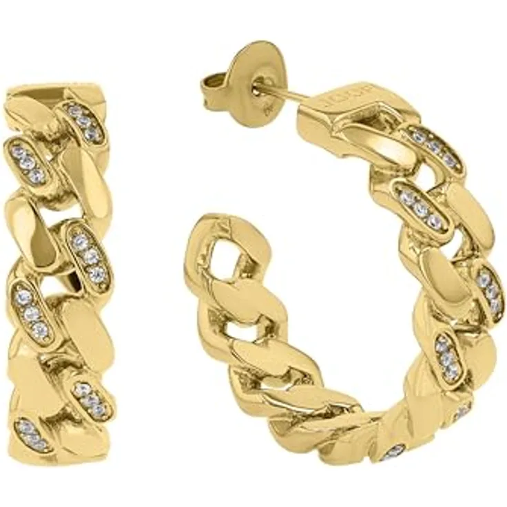 JOOP! Creolen Damen Ohrschmuck, Silber, Edelstahl mit Zirkonia-Steinen, 25 mm, in Schmuck Geschenk Box
