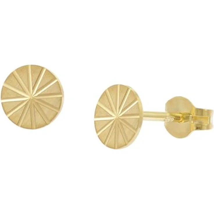 trendor Damen-Ohrringe 333 / 8K Gold Ohrstecker, mattiert und diamantiert, Ø 6 mm, elegante Geschenkidee, inkl. Mikrofasertuch und Geschenkpackung