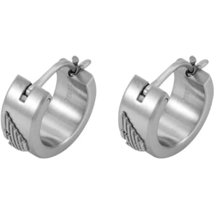 Emporio Armani Herren Edelstahl Ohrring EGS3165040, silberfarben, gebürstetes Finish, Creolenverschluss – Bild 4