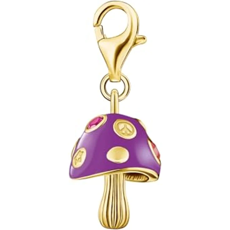 THOMAS SABO Charm-Anhänger bunter Pilz, vergoldet aus recyceltem 925 Silber, 18k Vergoldung, mit Karabinerhaken – Bild 2