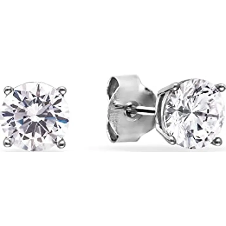 FAVS Damen-Ohrstecker 925er Silber, mit 2 Zirkonia, klassisches Design, 0,6 cm, Geschenkbox