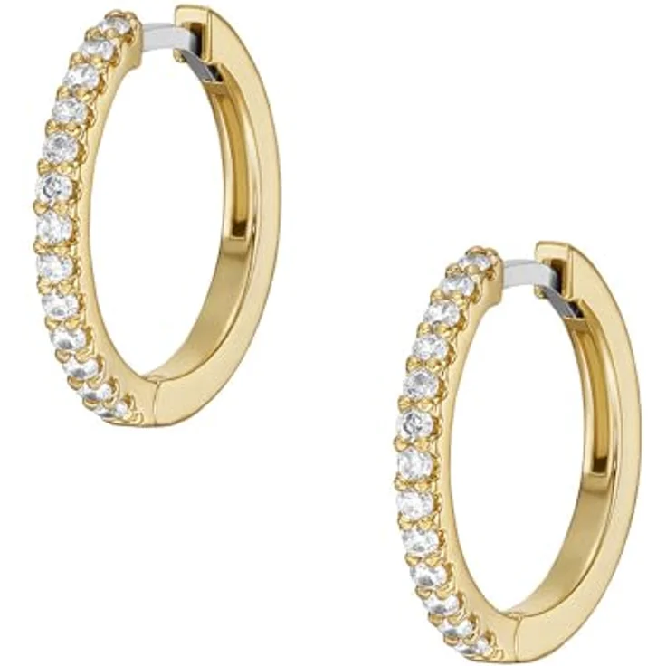 Fossil Creolen JEWELRY JA7215710, goldfarbene Metallcreolen mit weißen Glassteinen und Clipverschluss – Bild 4